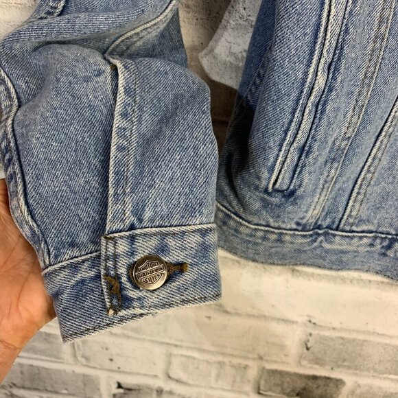 Harley Davidson Vintage Y2K Denim Trucker Light Wash Jean Jacket - Picture 10 of 14